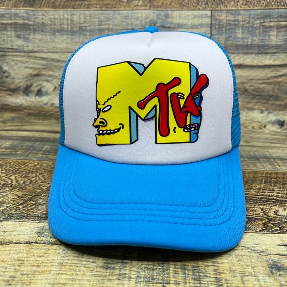 MTV Beavis And Butthead Mens Trucker Hat Blue Snapback 90s Retro TV Baseball Cap - Picture 2 of 8